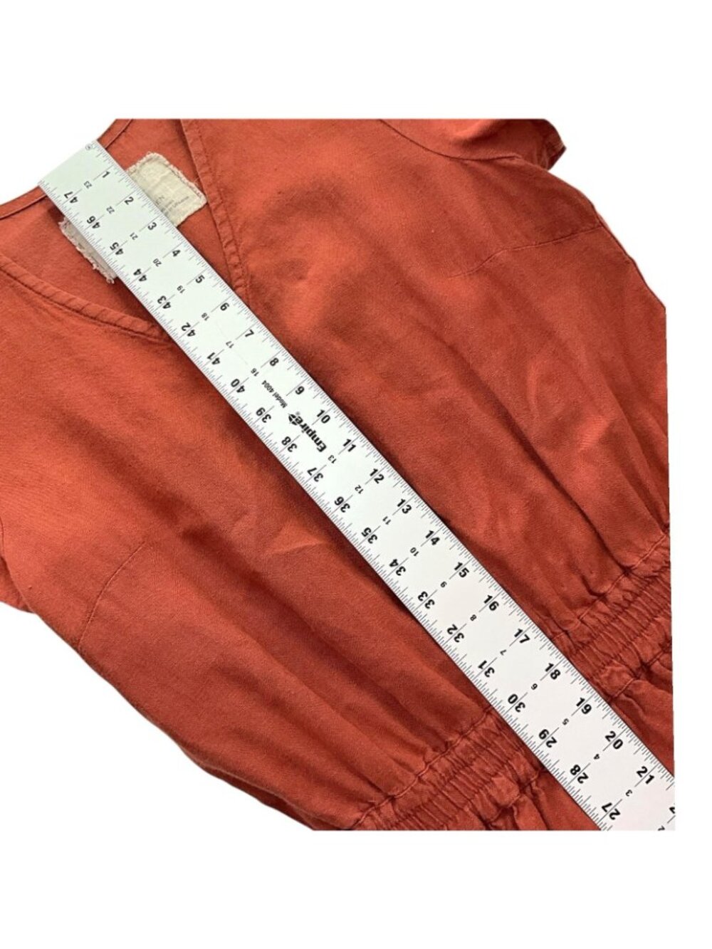 Not Perfect Linen Reine Waisted Linen Dress Womens M Orange Short Sleeve Pockets - Picture 10 of 14